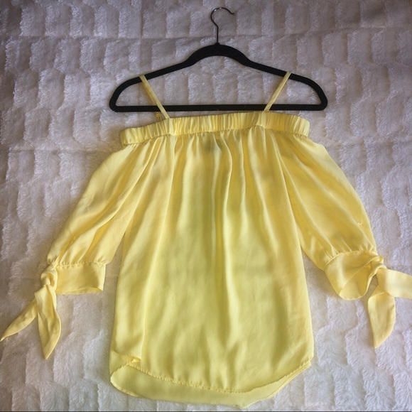 A. Byer Tops - Yellow nylon sheer off the shoulder blouse A. Byer Tops - Yellow nylon sheer off the shoulder blouse